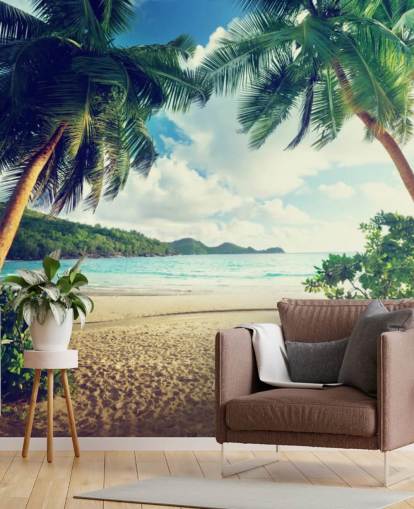 Sunset on Beach, Mahe Island, Seychelles Mural