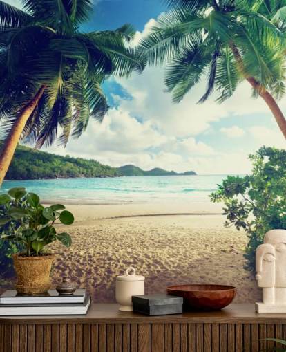 Sunset on Beach, Mahe Island, Seychelles Mural