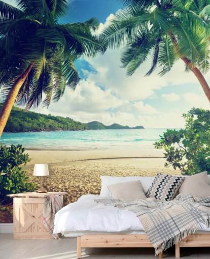 Mural Puesta de sol en la playa, isla de Mahé, Seychelles