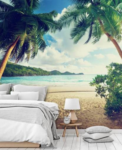 Mural Puesta de sol en la playa, isla de Mahé, Seychelles