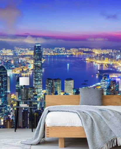 fond d'écran de nuit de hong kong éclairé bleu