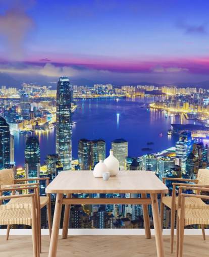 blauw verlicht hong kong's nachts behang blauw verlicht hong kong's nachts behang