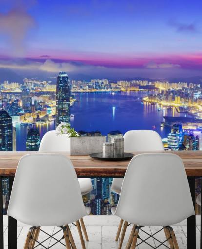carta da parati blu hong kong di notte