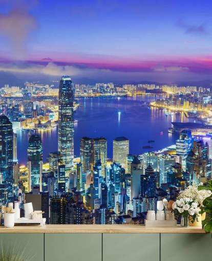 blå opplyst hong kong om natten tapet