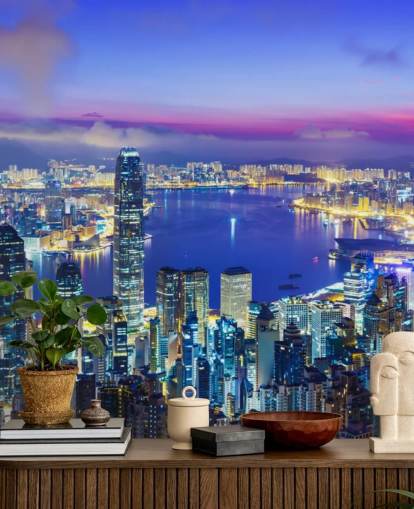 blauw verlicht hong kong's nachts behang blauw verlicht hong kong's nachts behang