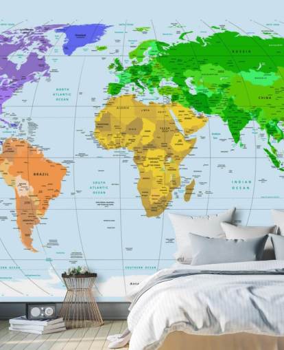Vibrantly Colored Map Wall Mural