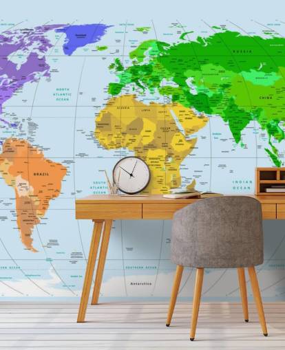 Mural de pared con mapa de colores vibrantes