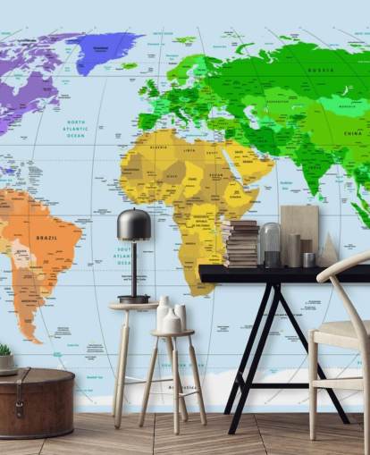 Vibrantly Colored Map Wall Mural