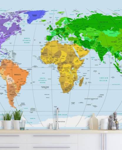 Vibrantly Colored Map Wall Mural
