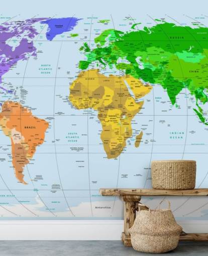 Vibrantly Colored Map Wall Mural