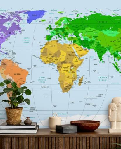 Mural de parede com mapas de cores vibrantes