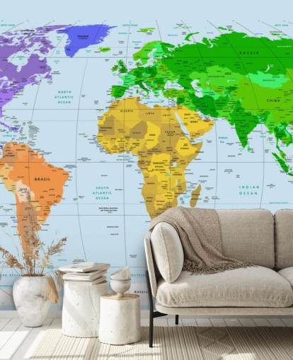 Mural de parede com mapas de cores vibrantes