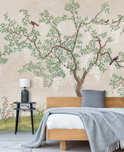 papier peint mural personnalisé d'arbre de chinoiserie avec oiseaux appelé Calm Chinoiserie Tree pour chambres papier peint mural personnalisé d'arbre de chinoiserie avec oiseaux appelé Calm Chinoiserie Tree pour chambres