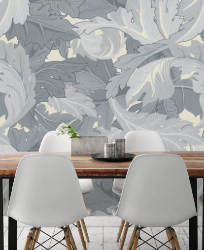 peinture murale d'un jardin de fleurs bleues par William Morris