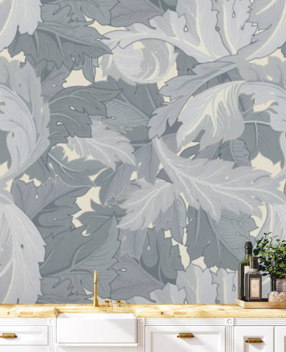 peinture murale d'un jardin de fleurs bleues par William Morris