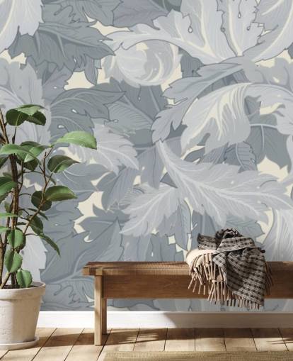 murale da giardino con fiori blu di William Morris