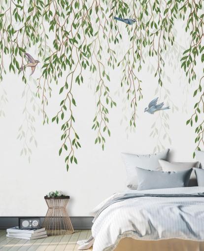 hvit og grønn tilpassbar chinoiserie tapet veggmaleri kalt Chinoiserie Chandelier for soverom