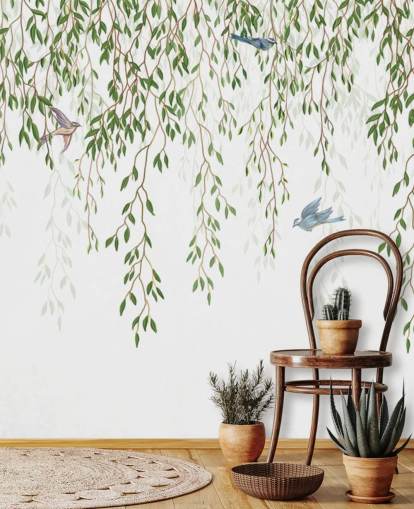 white and green customisable chinoiserie wallpaper mural called Chinoiserie Chandelier for bedrooms