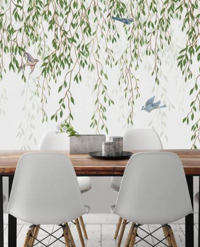 witte en groene aanpasbare chinoiserie behangmuurschildering genaamd Chinoiserie Chandelier voor slaapkamers