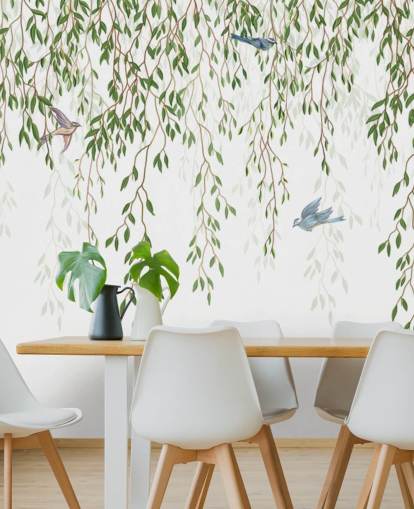 Weißes und grünes, personalisierbares Chinoiserie-Tapetenbild namens Chinoiserie-Kronleuchter für Schlafzimmer