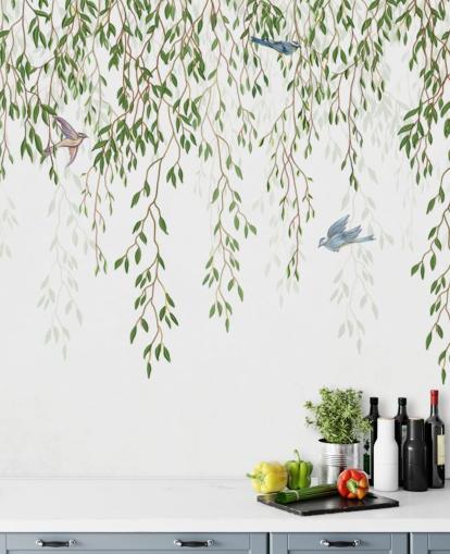 carta da parati murale personalizzabile in stile cineserie bianco e verde chiamato Chinoiserie Chandelier per camere da letto