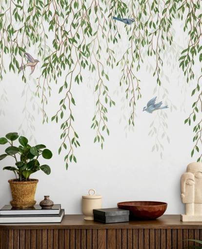 hvit og grønn tilpassbar chinoiserie tapet veggmaleri kalt Chinoiserie Chandelier for soverom