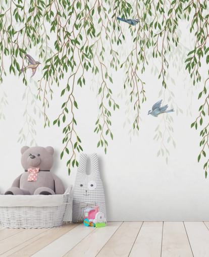 carta da parati murale personalizzabile in stile cineserie bianco e verde chiamato Chinoiserie Chandelier per camere da letto