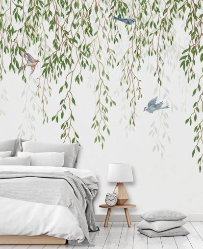 witte en groene aanpasbare chinoiserie behangmuurschildering genaamd Chinoiserie Chandelier voor slaapkamers witte en groene aanpasbare chinoiserie behangmuurschildering genaamd Chinoiserie Chandelier voor slaapkamers