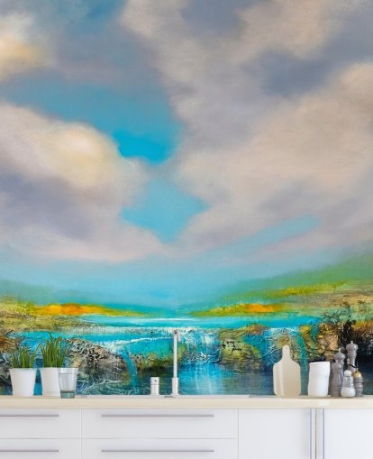 abstract painting of a waterfall wallpaper