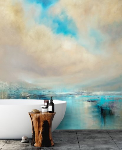 blue, white and black abstract painting of landscape wallpaper