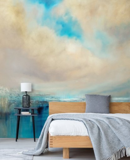 pittura astratta blu, bianca e nera di carta da parati paesaggio