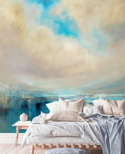 blue, white and black abstract painting of landscape wallpaper