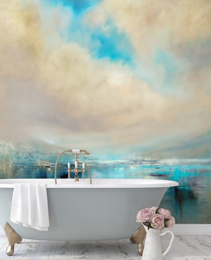 blauw, wit en zwart abstract schilderij van landschapsbehang