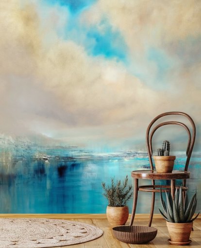 blauw, wit en zwart abstract schilderij van landschapsbehang