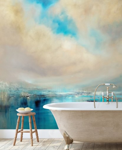 blue, white and black abstract painting of landscape wallpaper