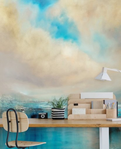 pintura abstracta azul, blanca y negra de papel tapiz de paisaje