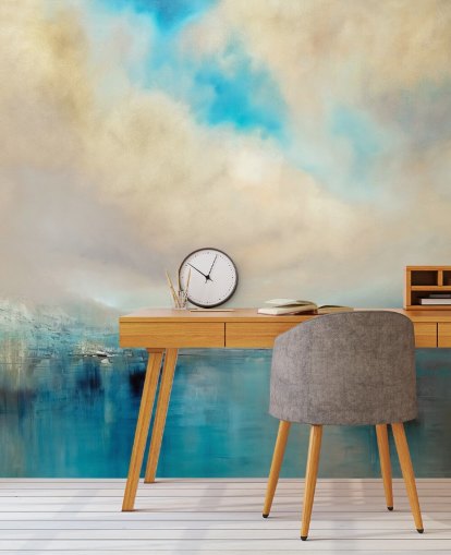 blauw, wit en zwart abstract schilderij van landschapsbehang blauw, wit en zwart abstract schilderij van landschapsbehang