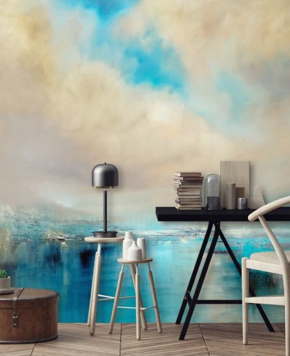 blue, white and black abstract painting of landscape wallpaper