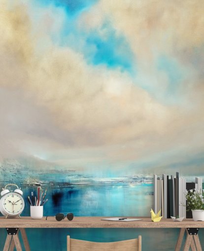 pittura astratta blu, bianca e nera di carta da parati paesaggio