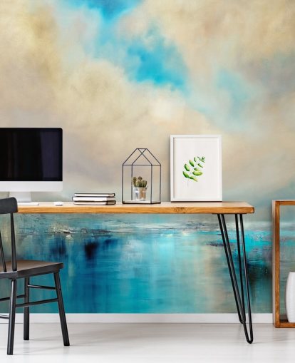 blue, white and black abstract painting of landscape wallpaper