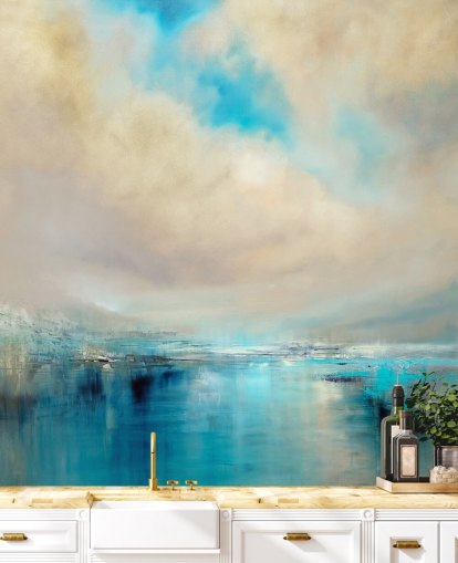 pittura astratta blu, bianca e nera di carta da parati paesaggio