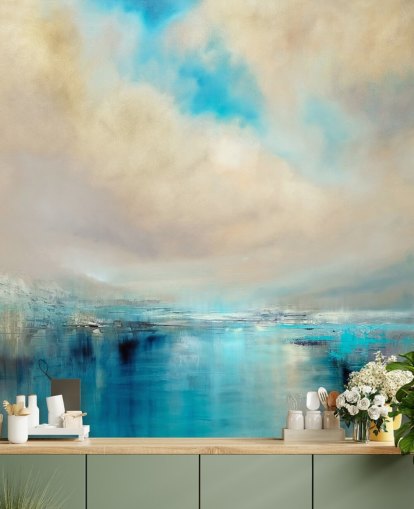 pittura astratta blu, bianca e nera di carta da parati paesaggio