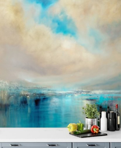 peinture abstraite bleu, blanc et noir de papier peint paysage