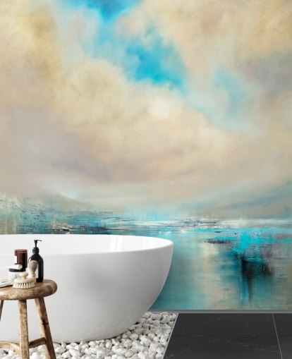 pittura astratta blu, bianca e nera di carta da parati paesaggio