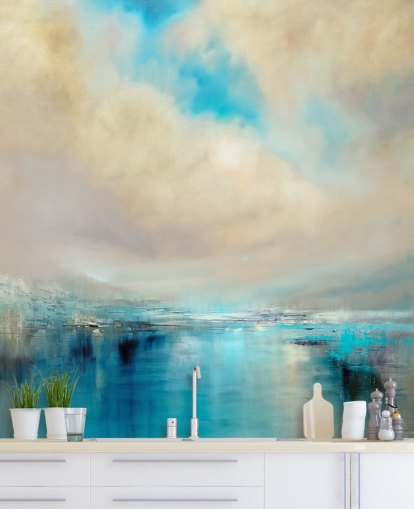 pittura astratta blu, bianca e nera di carta da parati paesaggio