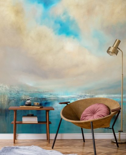 blauw, wit en zwart abstract schilderij van landschapsbehang blauw, wit en zwart abstract schilderij van landschapsbehang