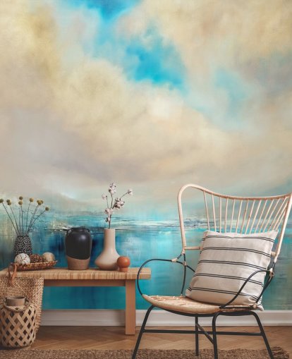 peinture abstraite bleu, blanc et noir de papier peint paysage