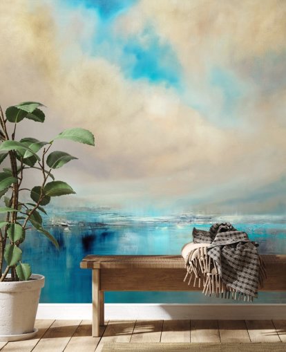 pittura astratta blu, bianca e nera di carta da parati paesaggio