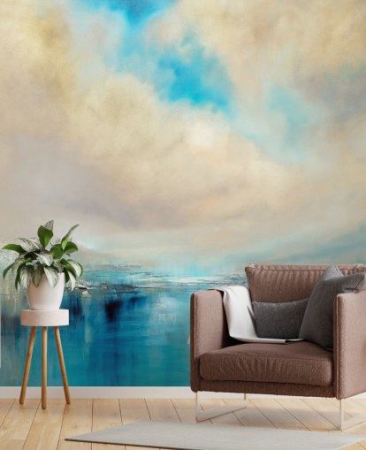 blauw, wit en zwart abstract schilderij van landschapsbehang