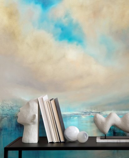 pittura astratta blu, bianca e nera di carta da parati paesaggio